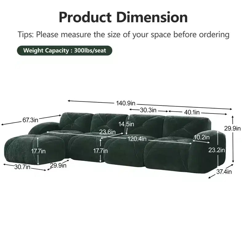 Clihome Tissu en velours doux en forme de L, Base éponge haute densité 32D, Base design ergonomique, Conception antidérapante, Combinaison libre, Ottomane mobile