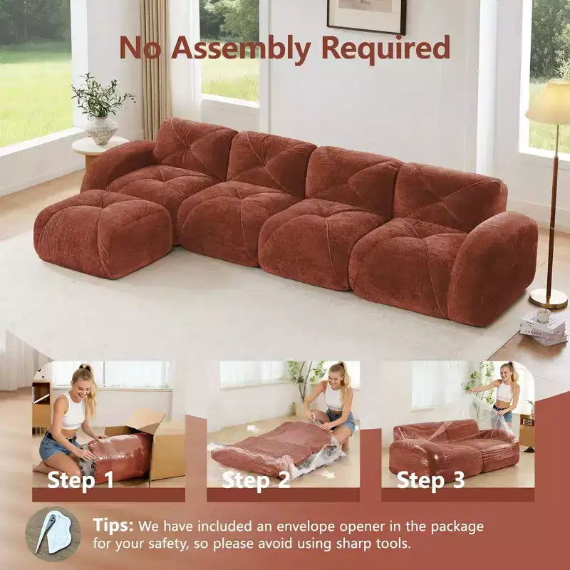 Clihome Tissu en velours doux en forme de L, Base éponge haute densité 32D, Base design ergonomique, Conception antidérapante, Combinaison libre, Ottomane mobile