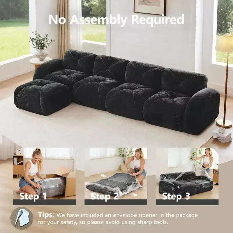 Clihome Tissu en velours doux en forme de L, Base éponge haute densité 32D, Base design ergonomique, Conception antidérapante, Combinaison libre, Ottomane mobile