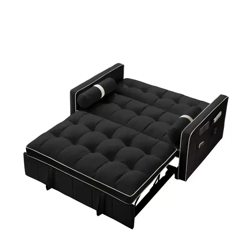 Canapé-lit gigogne de 55,5 pouces, futon causeuse en velours avec poches latérales, canapé-lit moderne pour petits espaces salon chambre à coucher