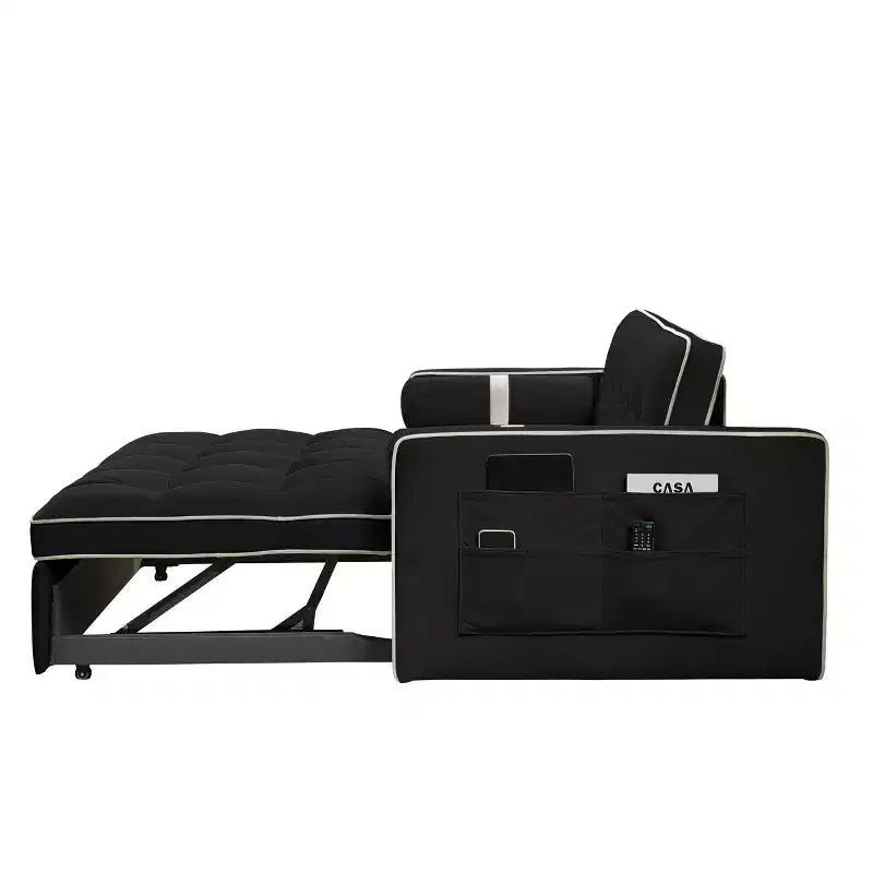 Canapé-lit gigogne de 55,5 pouces, futon causeuse en velours avec poches latérales, canapé-lit moderne pour petits espaces salon chambre à coucher