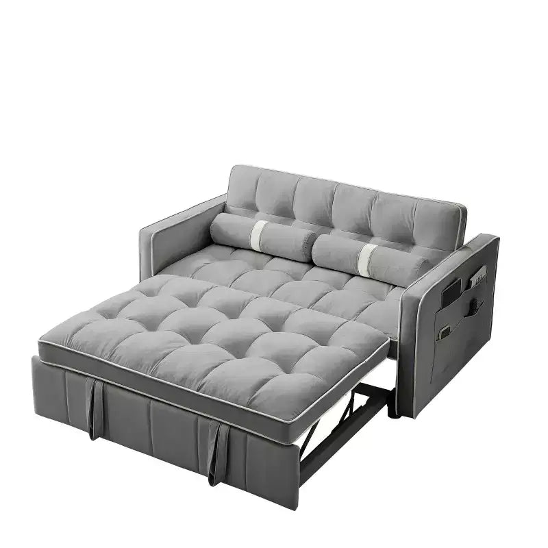 Canapé-lit gigogne de 55,5 pouces, futon causeuse en velours avec poches latérales, canapé-lit moderne pour petits espaces salon chambre à coucher