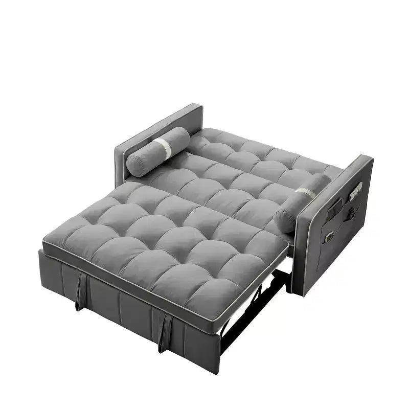 Canapé-lit gigogne de 55,5 pouces, futon causeuse en velours avec poches latérales, canapé-lit moderne pour petits espaces salon chambre à coucher