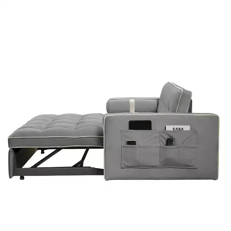 Canapé-lit gigogne de 55,5 pouces, futon causeuse en velours avec poches latérales, canapé-lit moderne pour petits espaces salon chambre à coucher