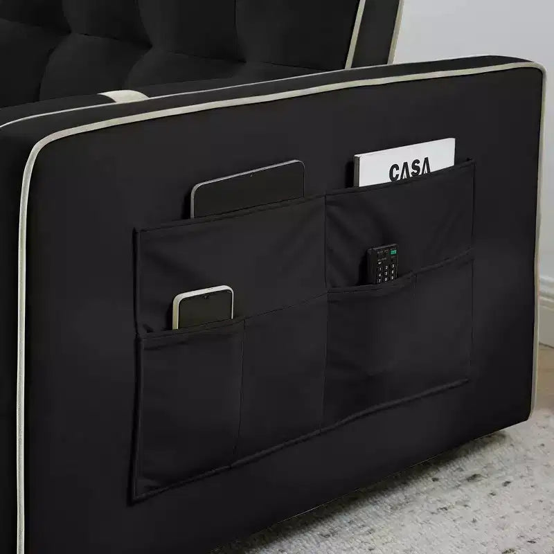 Canapé-lit gigogne de 55,5 pouces, futon causeuse en velours avec poches latérales, canapé-lit moderne pour petits espaces salon chambre à coucher