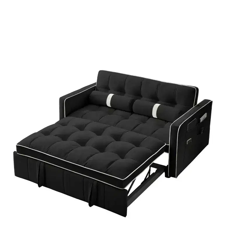 Canapé-lit gigogne de 55,5 pouces, futon causeuse en velours avec poches latérales, canapé-lit moderne pour petits espaces salon chambre à coucher