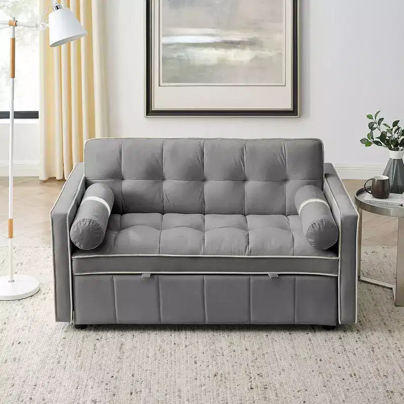 Canapé-lit gigogne de 55,5 pouces, futon causeuse en velours avec poches latérales, canapé-lit moderne pour petits espaces salon chambre à coucher