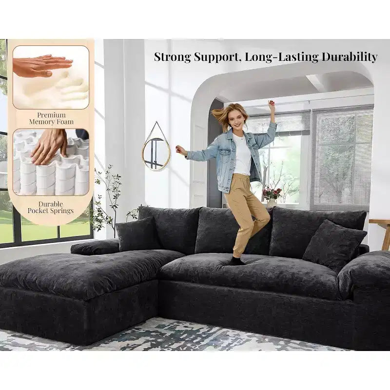 AMERLIFE Canapé sectionnel sans os en forme de L 108, grand canapé nuage moderne pour salon, aucun assemblage requis