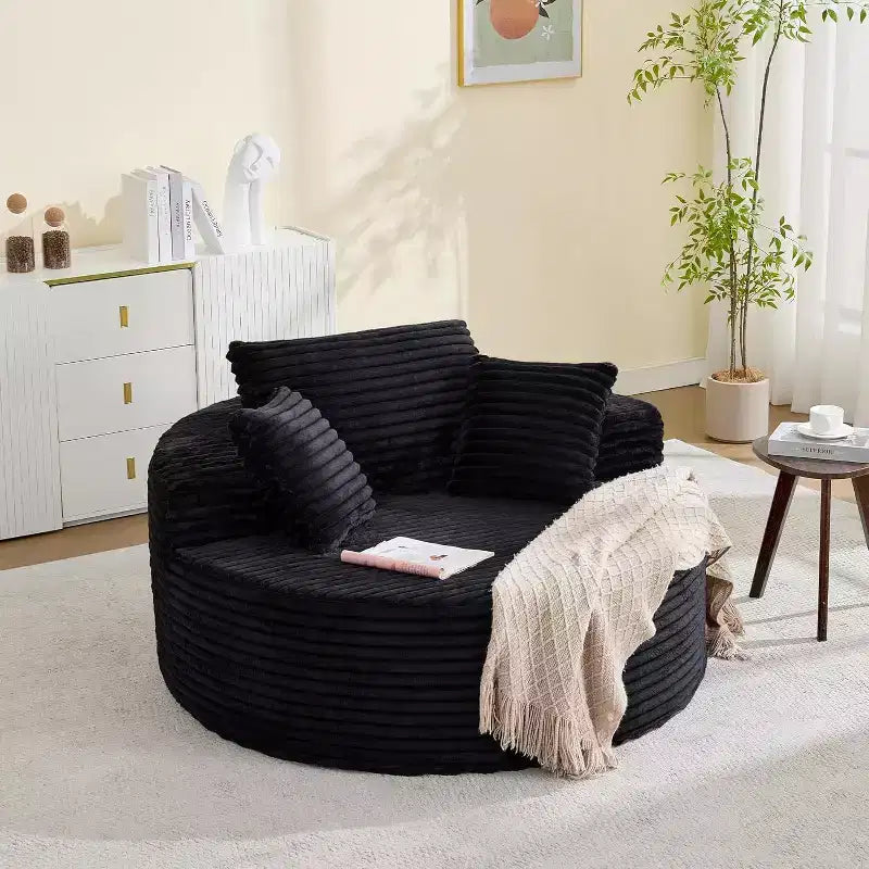 Chauffeuse ronde, canapé d'intérieur surdimensionné en velours côtelé de 140x140 cm, canapé nuage sans structure avec 4 oreillers, siège profond pour la maison ou le bureau