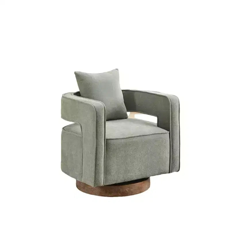 Canapés d'appoint en tissu moderne, fauteuil pivotant à 360 degrés avec base en bois et 1 coussin décoratif, pour salon, chambre à coucher, chambre d'enfant, bureau, hôtel