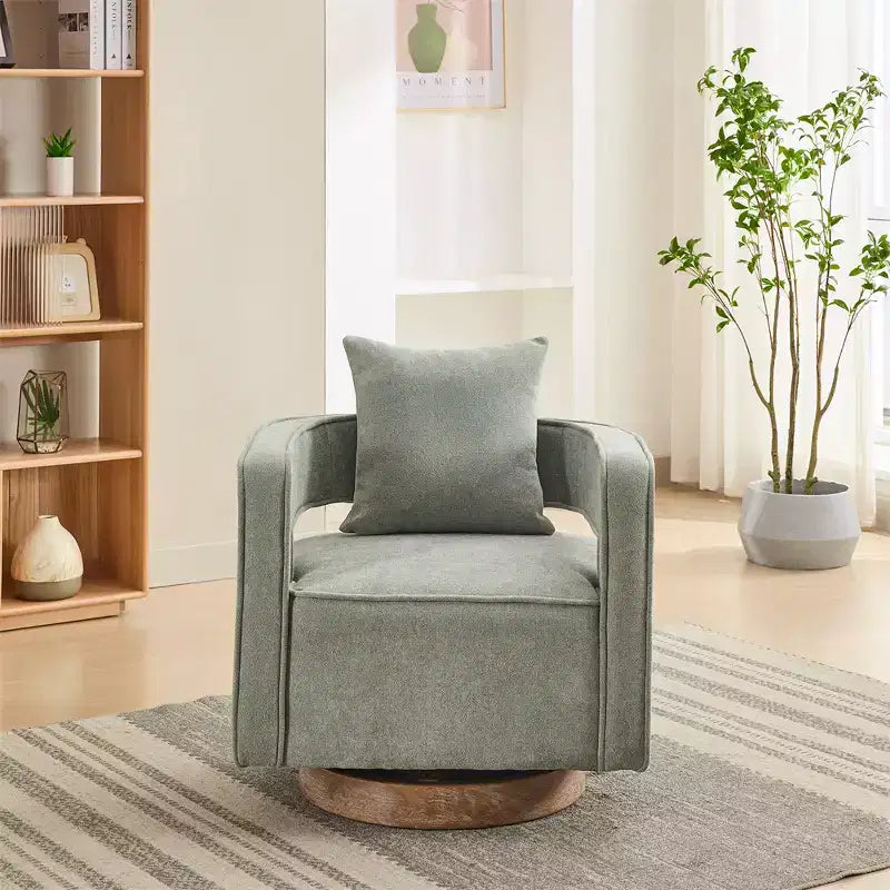 Canapés d'appoint en tissu moderne, fauteuil pivotant à 360 degrés avec base en bois et 1 coussin décoratif, pour salon, chambre à coucher, chambre d'enfant, bureau, hôtel