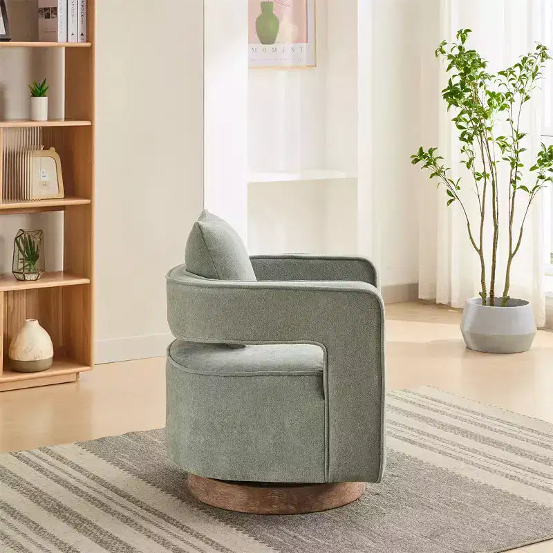 Canapés d'appoint en tissu moderne, fauteuil pivotant à 360 degrés avec base en bois et 1 coussin décoratif, pour salon, chambre à coucher, chambre d'enfant, bureau, hôtel