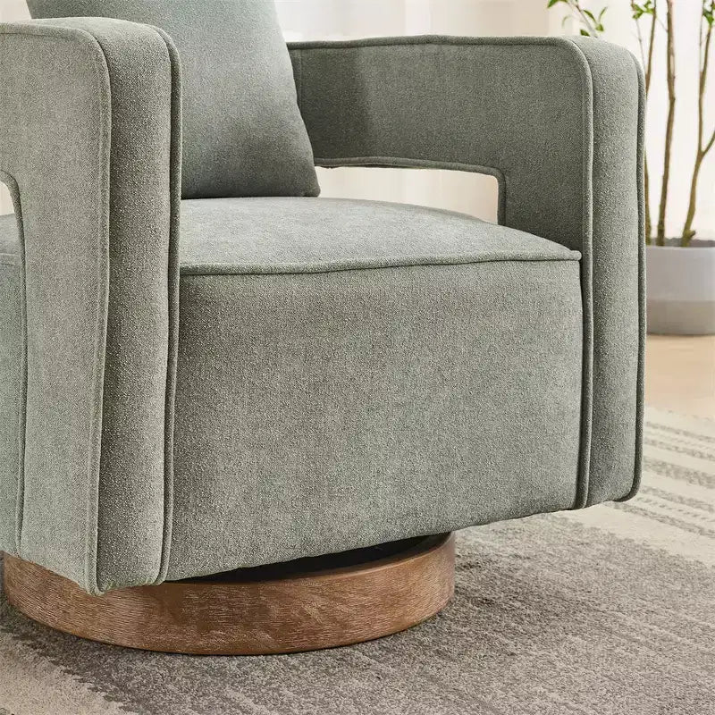 Canapés d'appoint en tissu moderne, fauteuil pivotant à 360 degrés avec base en bois et 1 coussin décoratif, pour salon, chambre à coucher, chambre d'enfant, bureau, hôtel