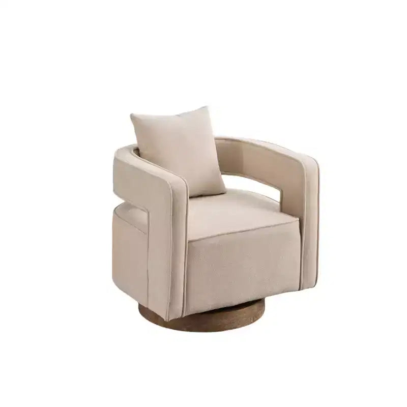Canapés d'appoint en tissu moderne, fauteuil pivotant à 360 degrés avec base en bois et 1 coussin décoratif, pour salon, chambre à coucher, chambre d'enfant, bureau, hôtel