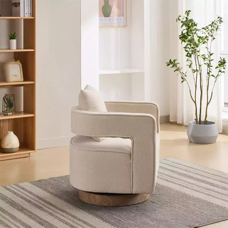 Canapés d'appoint en tissu moderne, fauteuil pivotant à 360 degrés avec base en bois et 1 coussin décoratif, pour salon, chambre à coucher, chambre d'enfant, bureau, hôtel