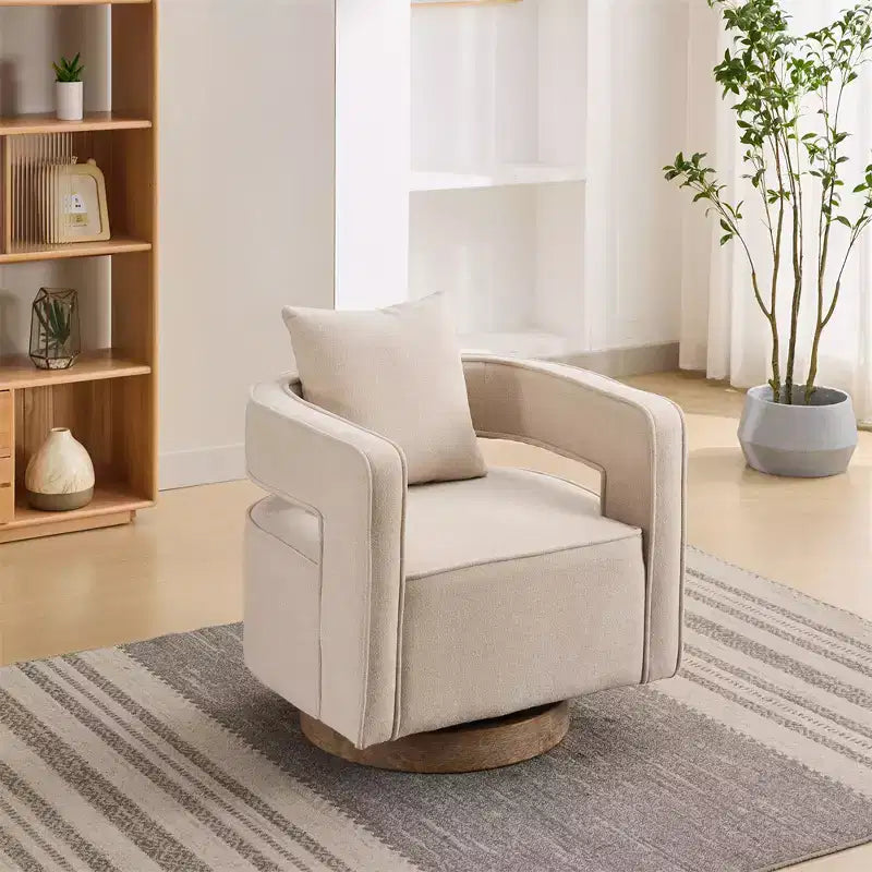 Canapés d'appoint en tissu moderne, fauteuil pivotant à 360 degrés avec base en bois et 1 coussin décoratif, pour salon, chambre à coucher, chambre d'enfant, bureau, hôtel