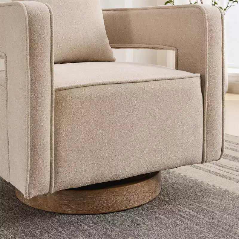 Canapés d'appoint en tissu moderne, fauteuil pivotant à 360 degrés avec base en bois et 1 coussin décoratif, pour salon, chambre à coucher, chambre d'enfant, bureau, hôtel