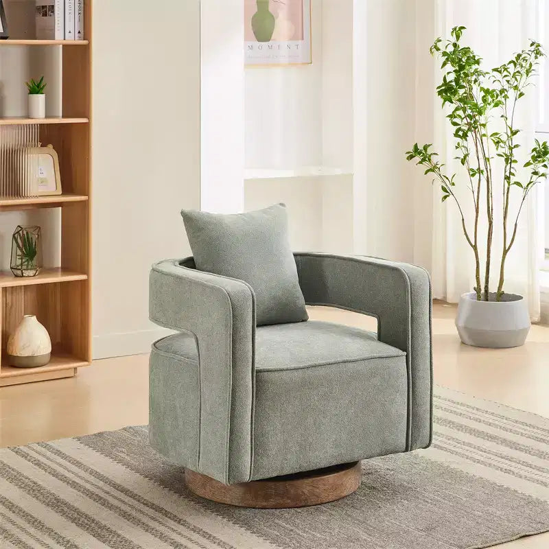 Canapés d'appoint en tissu moderne, fauteuil pivotant à 360 degrés avec base en bois et 1 coussin décoratif, pour salon, chambre à coucher, chambre d'enfant, bureau, hôtel
