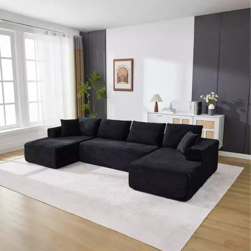 Canapé sectionnel moderne modulaire en forme de U Cloud de 130 pouces avec 2 méridiennes, canapé profond 4 places en velours côtelé avec oreillers pour le salon