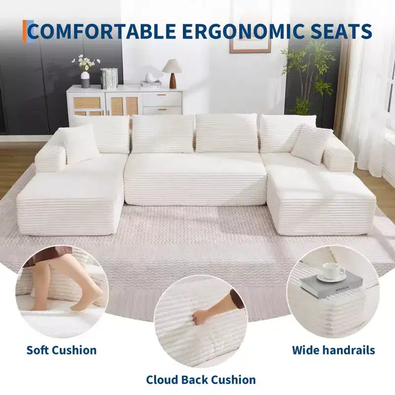 Canapé sectionnel moderne modulaire en forme de U Cloud de 130 pouces avec 2 méridiennes, canapé profond 4 places en velours côtelé avec oreillers pour le salon