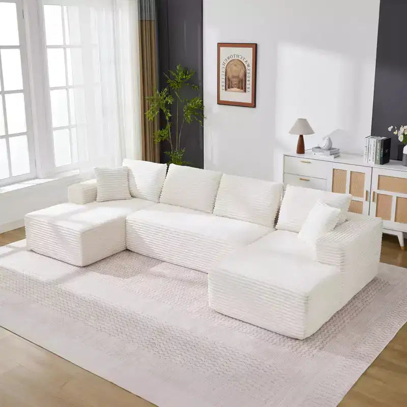 Canapé sectionnel moderne modulaire en forme de U Cloud de 130 pouces avec 2 méridiennes, canapé profond 4 places en velours côtelé avec oreillers pour le salon