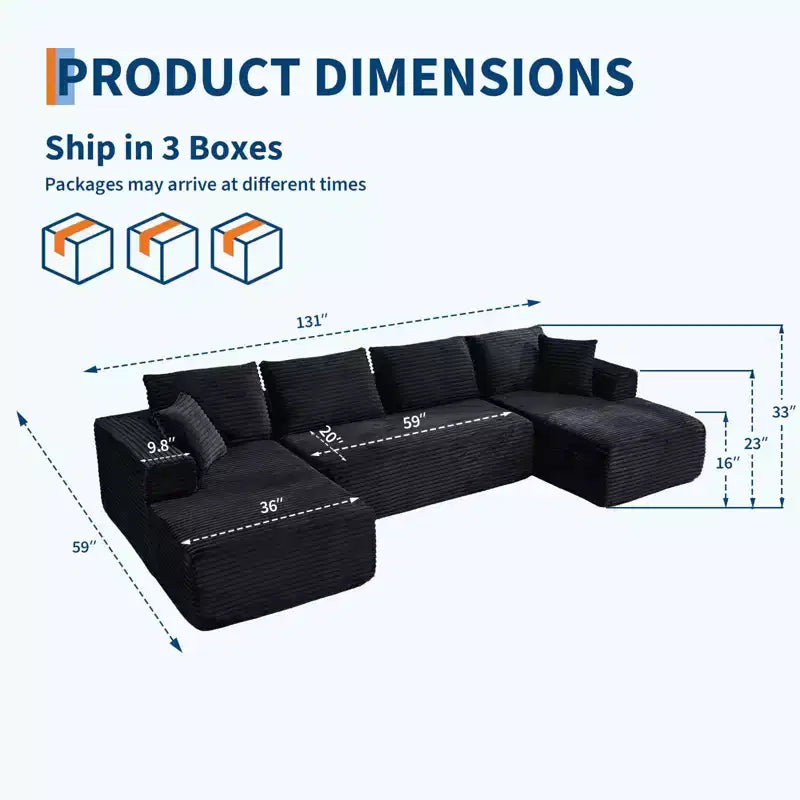 Canapé sectionnel moderne modulaire en forme de U Cloud de 130 pouces avec 2 méridiennes, canapé profond 4 places en velours côtelé avec oreillers pour le salon