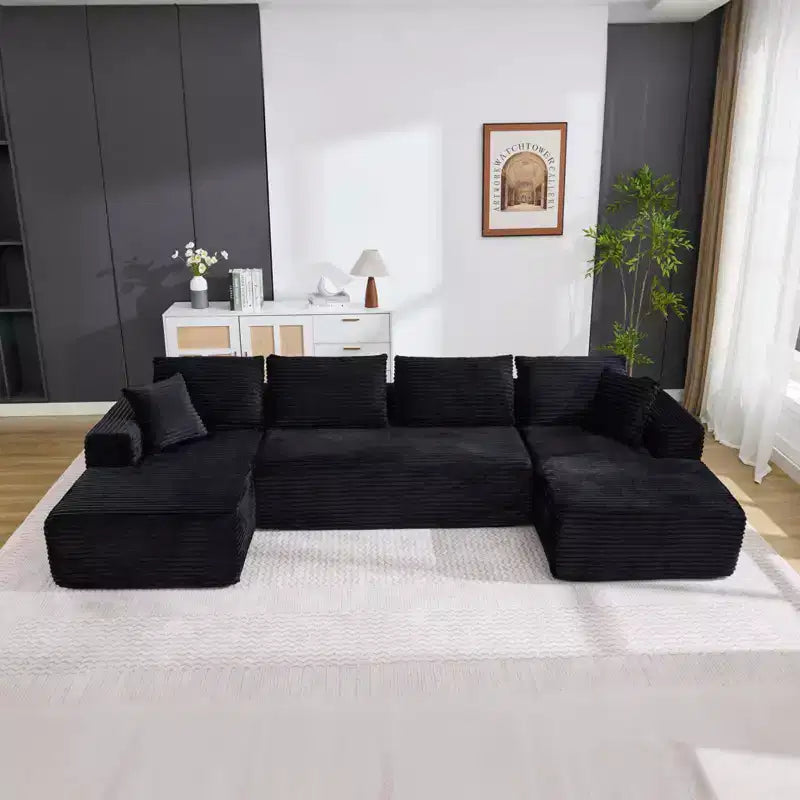 Canapé sectionnel moderne modulaire en forme de U Cloud de 130 pouces avec 2 méridiennes, canapé profond 4 places en velours côtelé avec oreillers pour le salon