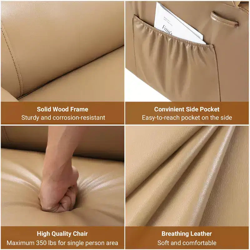 Fauteuil releveur inclinable électrique pour seniors, avec massage chauffant, télécommande, en cuir PU, poches latérales, beige