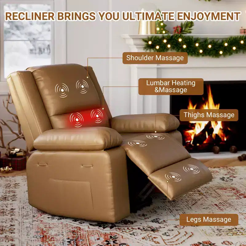 Fauteuil releveur inclinable électrique pour seniors, avec massage chauffant, télécommande, en cuir PU, poches latérales, beige