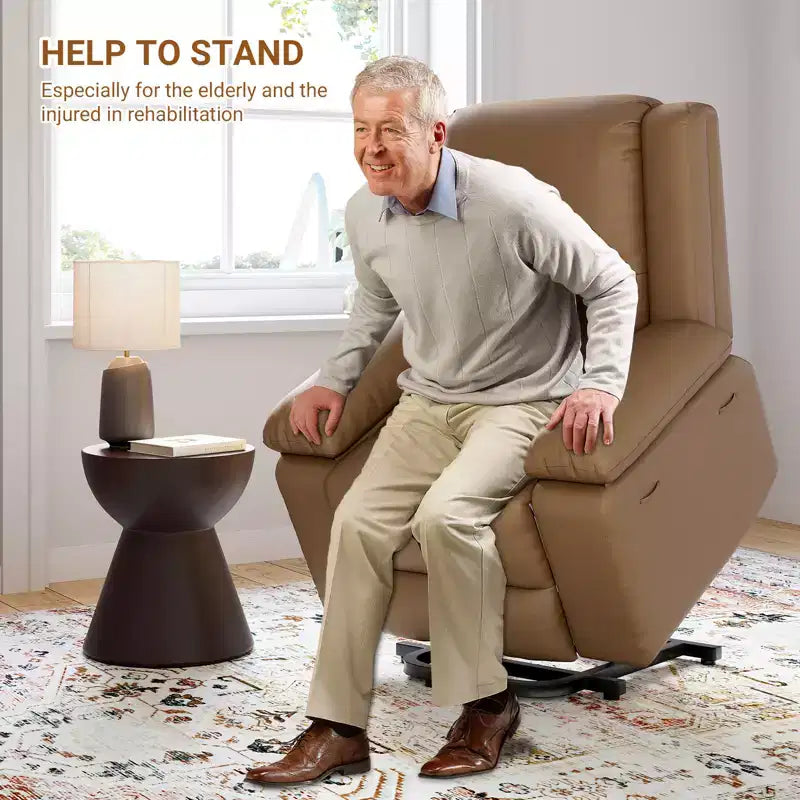Fauteuil releveur inclinable électrique pour seniors, avec massage chauffant, télécommande, en cuir PU, poches latérales, beige