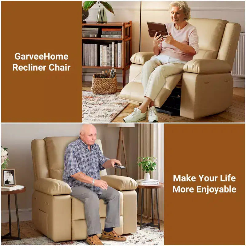 Fauteuil releveur inclinable électrique pour seniors, avec massage chauffant, télécommande, en cuir PU, poches latérales, beige