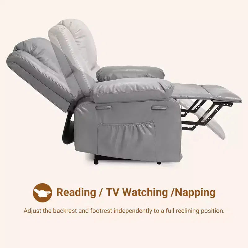 Fauteuil releveur inclinable électrique pour seniors, avec massage chauffant, télécommande, en cuir PU, poches latérales, beige