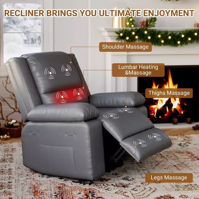 Fauteuil releveur inclinable électrique pour seniors, avec massage chauffant, télécommande, en cuir PU, poches latérales, beige