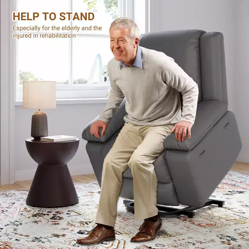 Fauteuil releveur inclinable électrique pour seniors, avec massage chauffant, télécommande, en cuir PU, poches latérales, beige