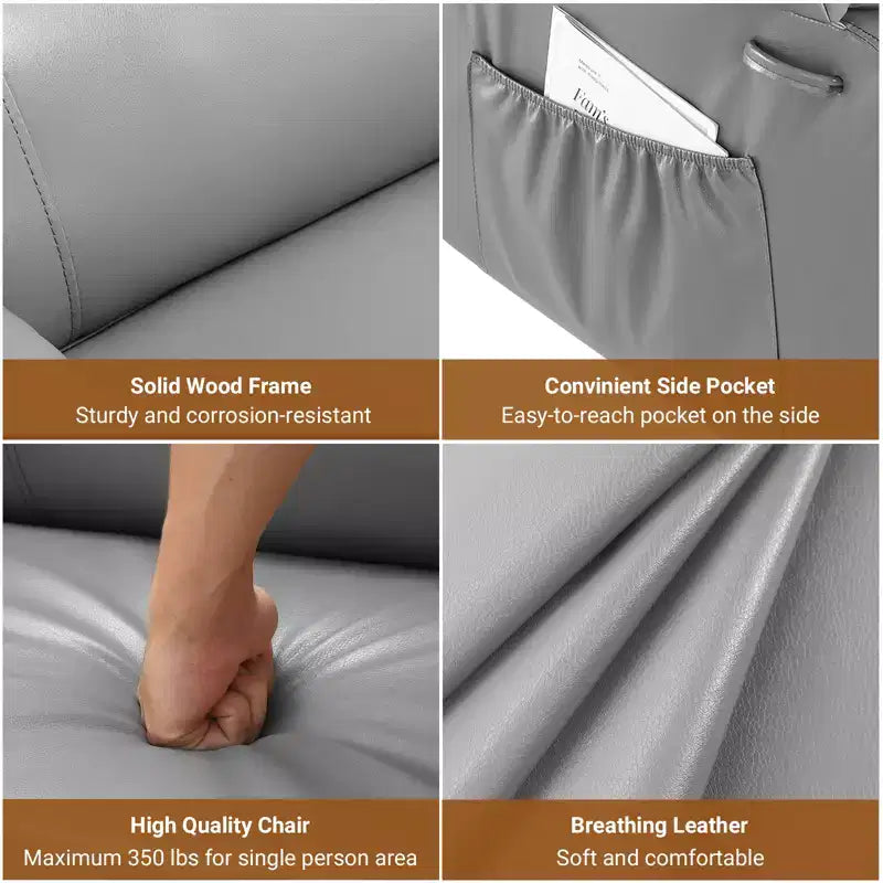 Fauteuil releveur inclinable électrique pour seniors, avec massage chauffant, télécommande, en cuir PU, poches latérales, beige