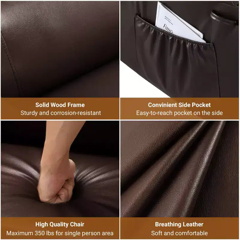 Fauteuil releveur inclinable électrique pour seniors, avec massage chauffant, télécommande, en cuir PU, poches latérales, beige