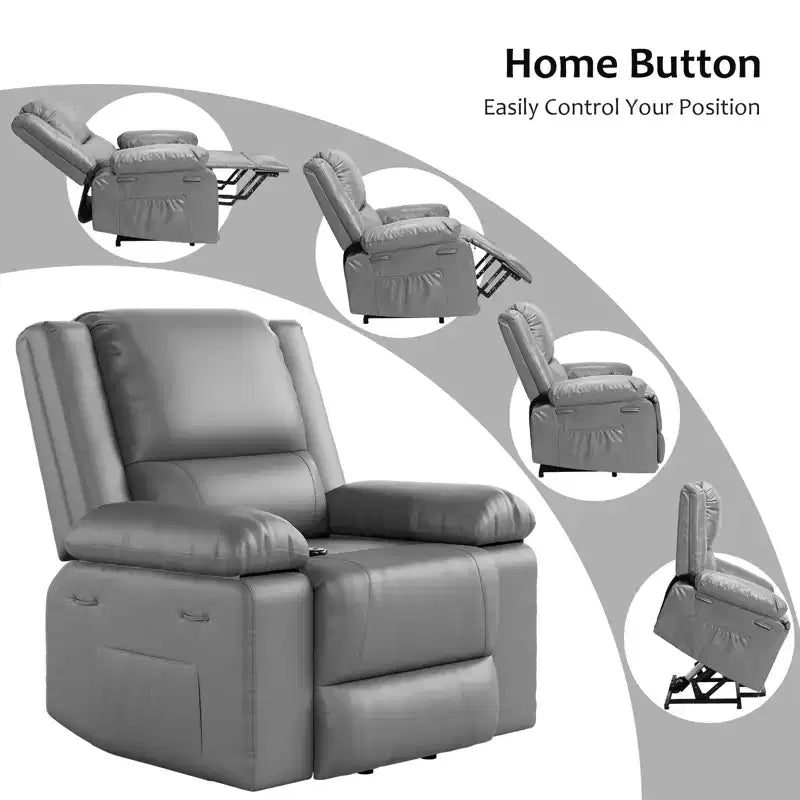Fauteuil releveur inclinable électrique pour seniors, avec massage chauffant, télécommande, en cuir PU, poches latérales, beige
