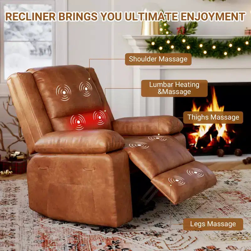 Fauteuil releveur inclinable électrique pour seniors, avec massage chauffant, télécommande, en cuir PU, poches latérales, beige