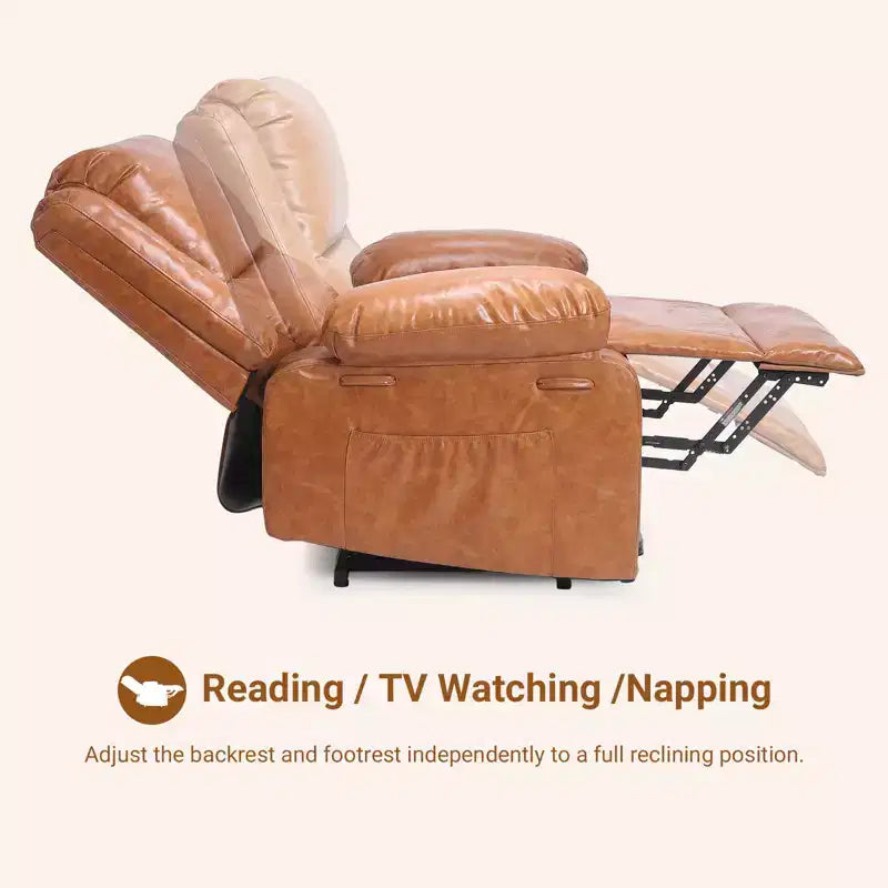 Fauteuil releveur inclinable électrique pour seniors, avec massage chauffant, télécommande, en cuir PU, poches latérales, beige