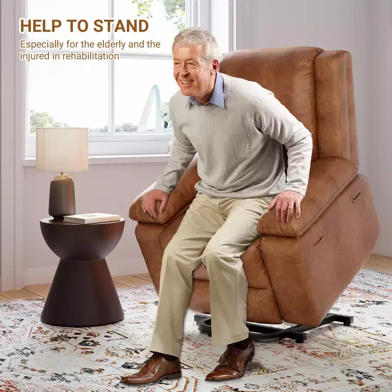 Fauteuil releveur inclinable électrique pour seniors, avec massage chauffant, télécommande, en cuir PU, poches latérales, beige