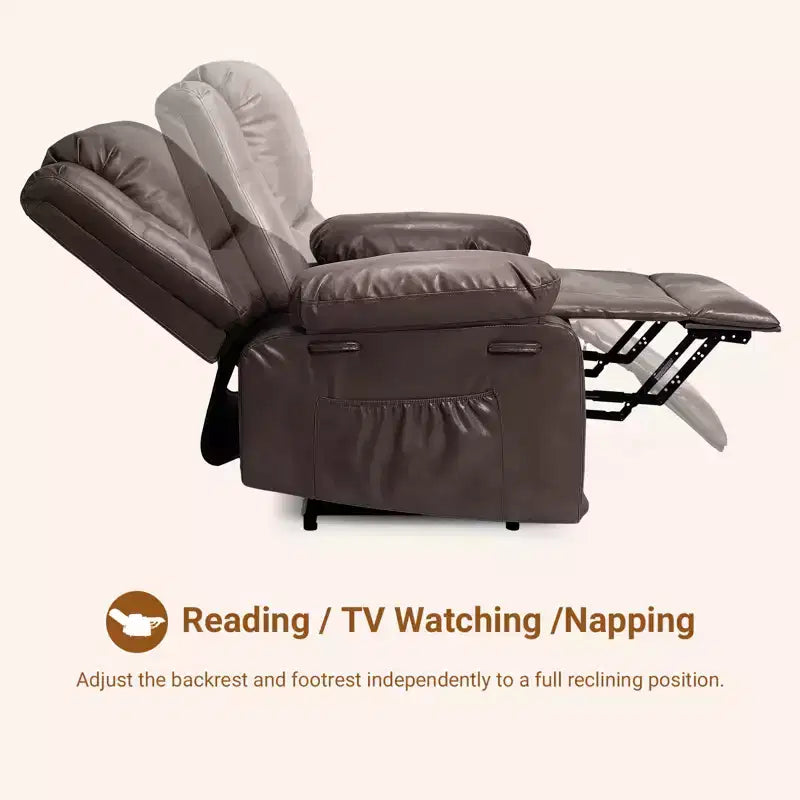 Fauteuil releveur inclinable électrique pour seniors, avec massage chauffant, télécommande, en cuir PU, poches latérales, beige