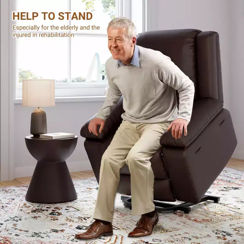 Fauteuil releveur inclinable électrique pour seniors, avec massage chauffant, télécommande, en cuir PU, poches latérales, beige