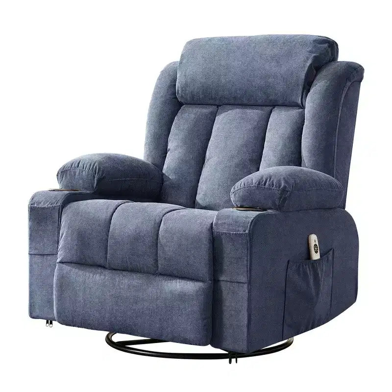 Fauteuil inclinable à bascule COZONY avec chauffage et massage - pivotant à 360°, grand fauteuil simple avec 3 positions, ports USB, porte-gobelets, poches latérales