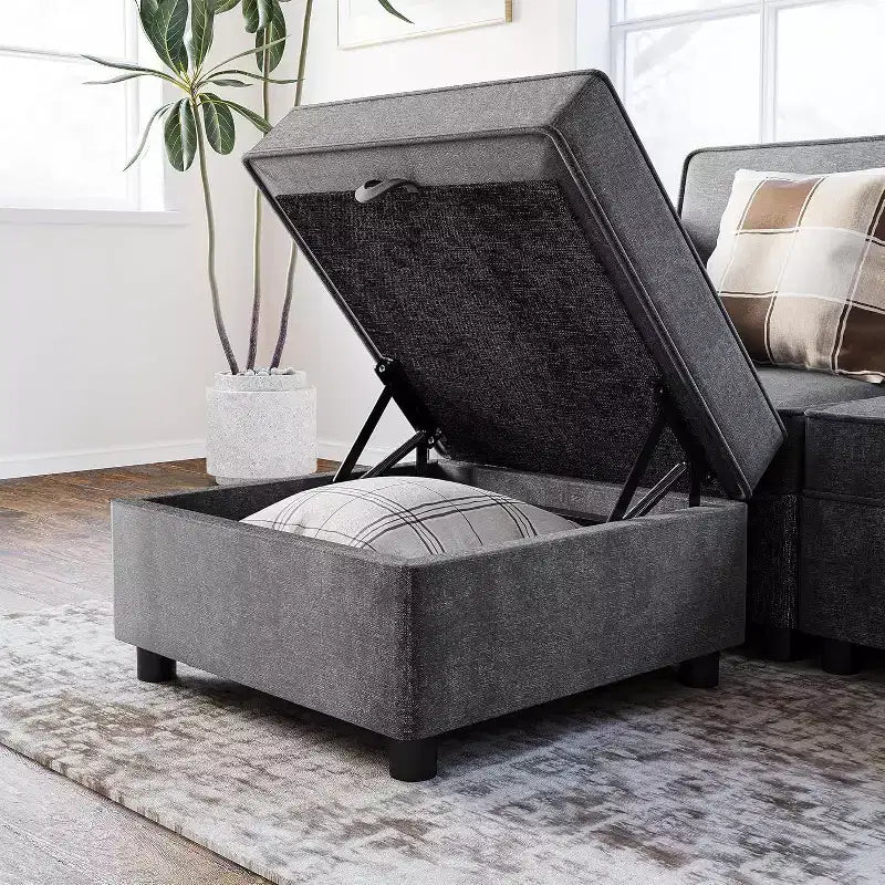 Canapé d'angle modulable COZONY, en U/L, réversible avec couchage et rangement, gris