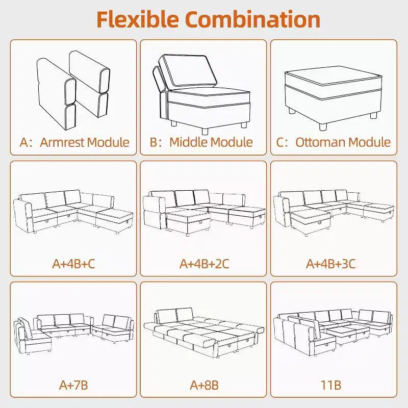 Canapé d'angle modulable COZONY, en U/L, réversible avec couchage et rangement, gris