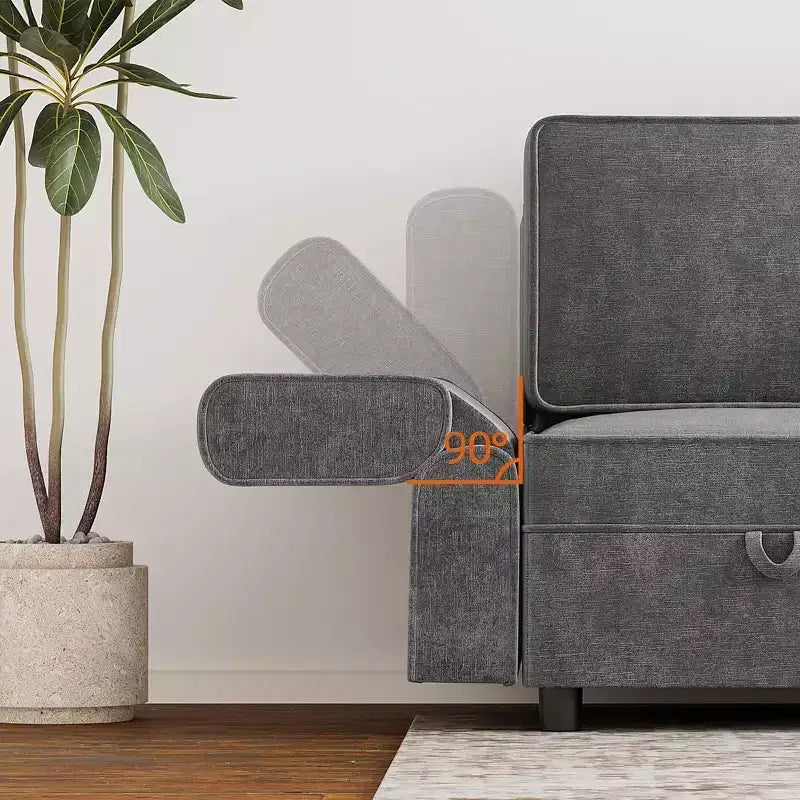Canapé d'angle modulable COZONY, en U/L, réversible avec couchage et rangement, gris