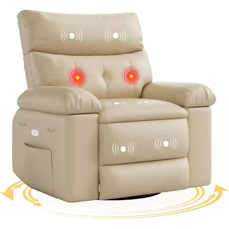 Fauteuil inclinable surdimensionné avec fonction chauffante et massante, inclinable manuel et à bascule avec télécommande pour adultes, salon/chambre/crèche, crème