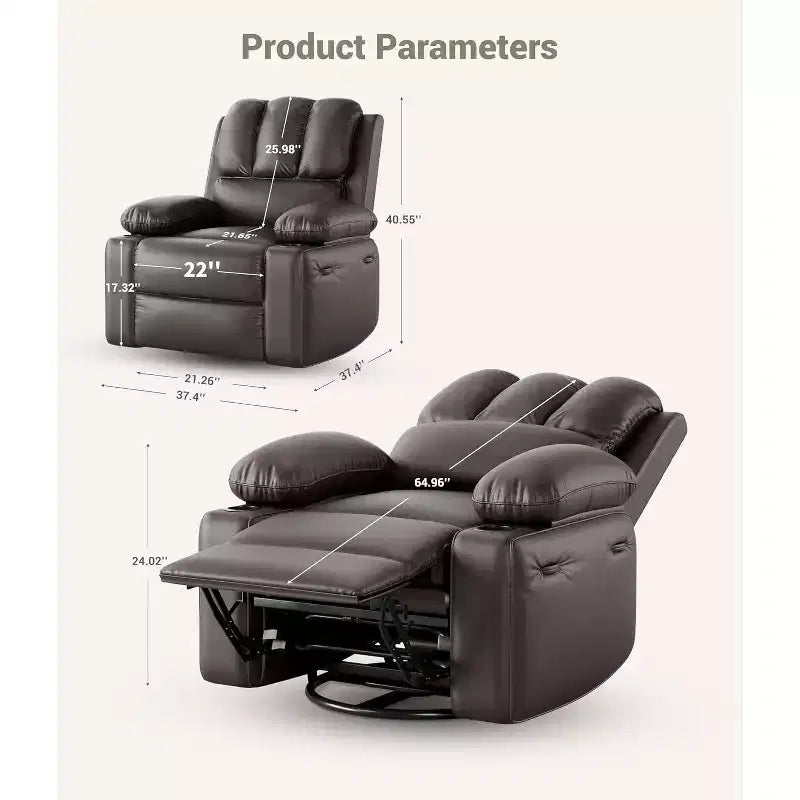 Fauteuil inclinable surdimensionné avec fonction chauffante et massante, inclinable manuel et à bascule avec télécommande pour adultes, salon/chambre/crèche, crème