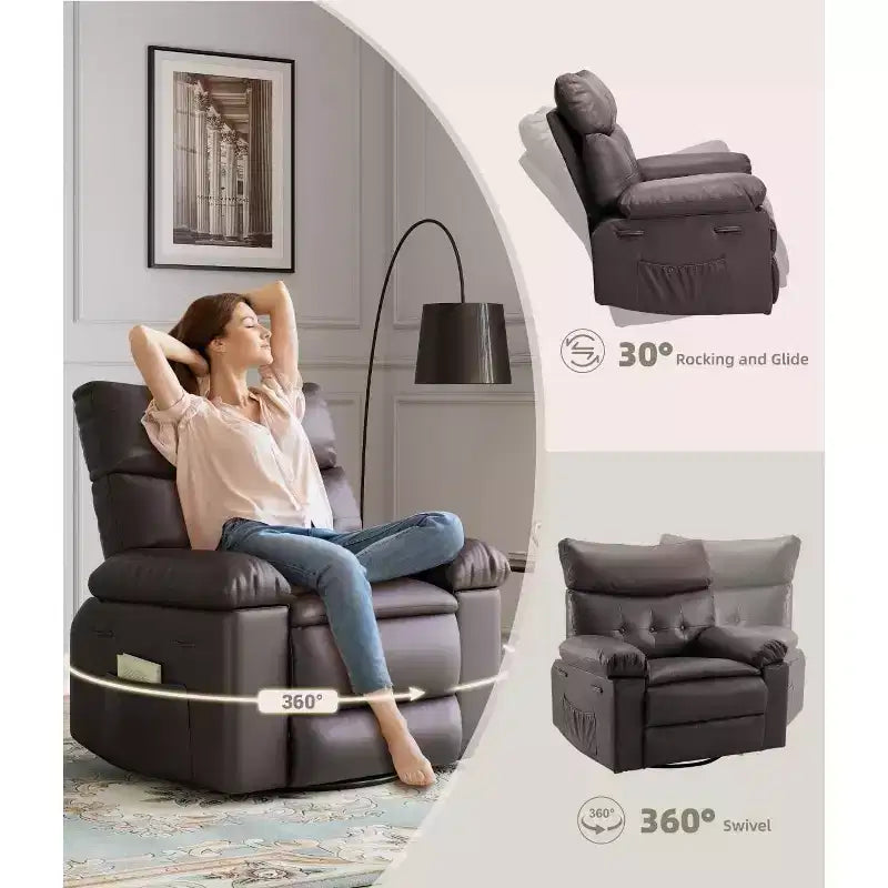 Fauteuil inclinable surdimensionné avec fonction chauffante et massante, inclinable manuel et à bascule avec télécommande pour adultes, salon/chambre/crèche, crème