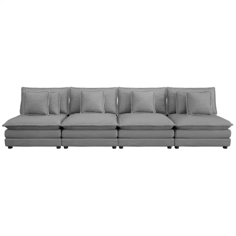 MAYEERTY 141.6 Canapé modulaire moderne en velours côtelé avec quatre oreillers pour salon gris
